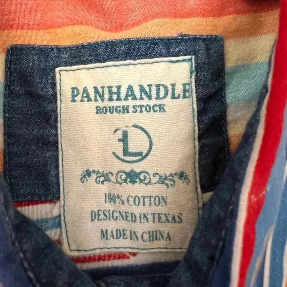 Panhandle Rough Stock Texas Striped Country Cowgirl Button Up Long Sleeve Sz L - Picture 12 of 14
